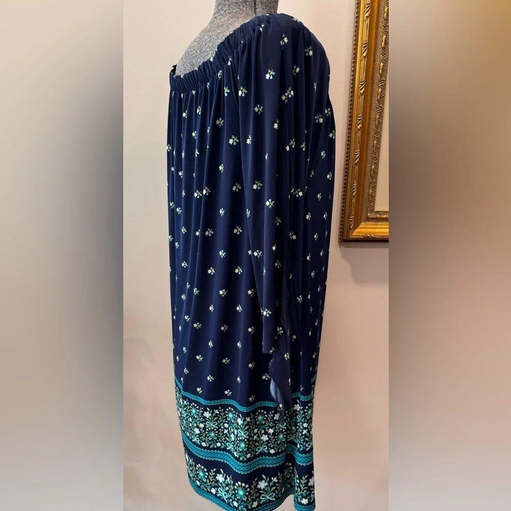 Tacera polyester elastic neck 3/4 sleeve‎ dark blue ladies dress size medium